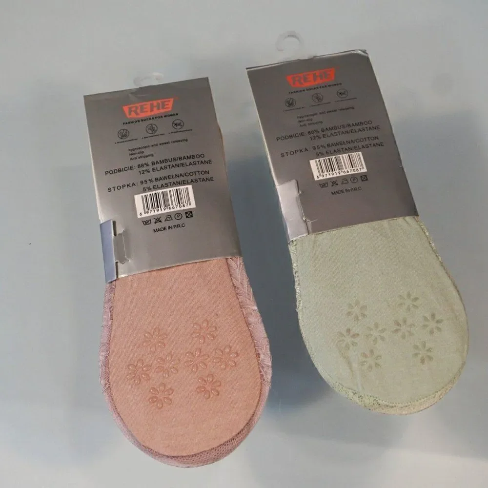 REHE Invisible Socks Laced Women Fashion No Slip Silicon Grip 2 Pairs